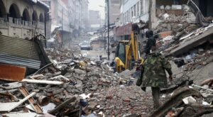 Zerstörte Gebäude nach Erdbeben in der Türkei und Syrien.