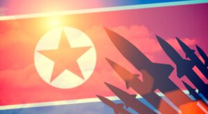 Nordkorea-Flagge mit Raketen
